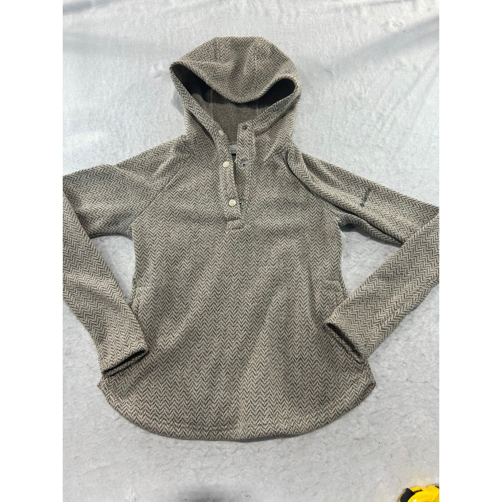 Columbia Womens Herringbone Fleece Hoodie Snap Neck Pullover Brown Small